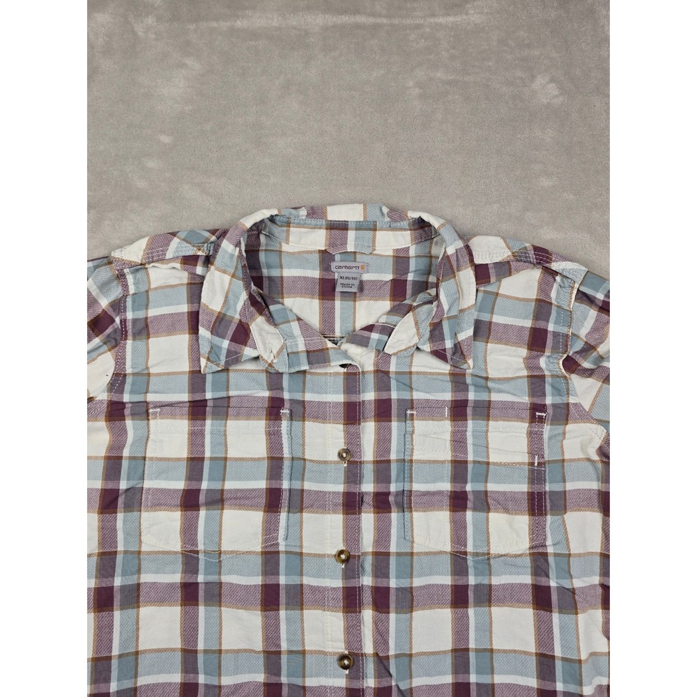 Carhartt Plaid Button Up‎ Shirt Womens XL Multicolor Long Sleeve Cotton 103085